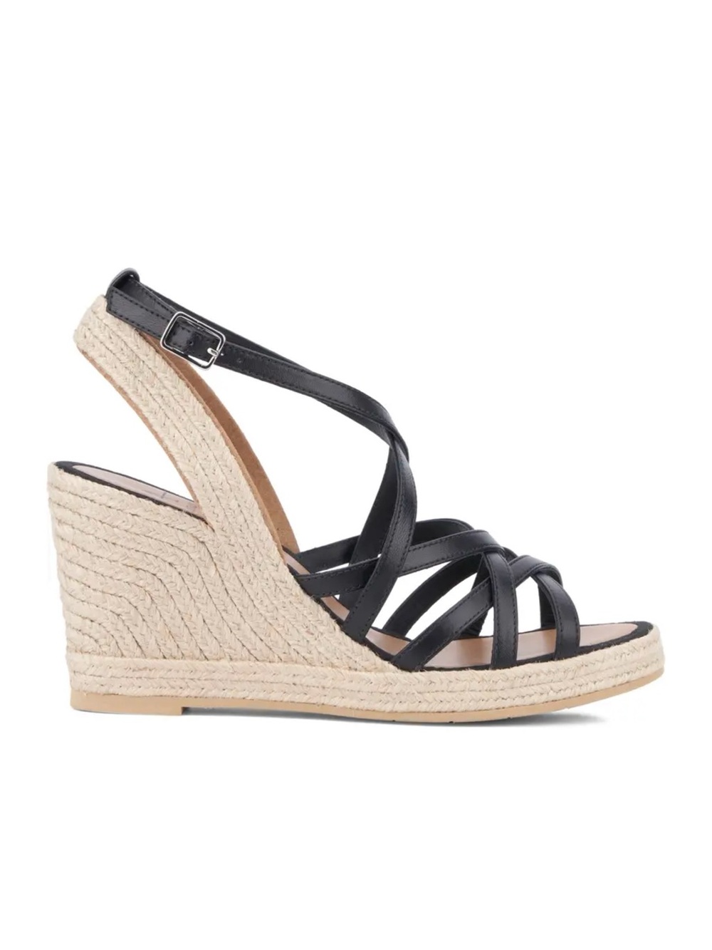 New Aquatalia Jenni Ankle Strap Espadrille Wedge Sandal Black Sz 8